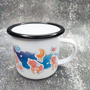 Emailletasse Sticker mit Einhörnern